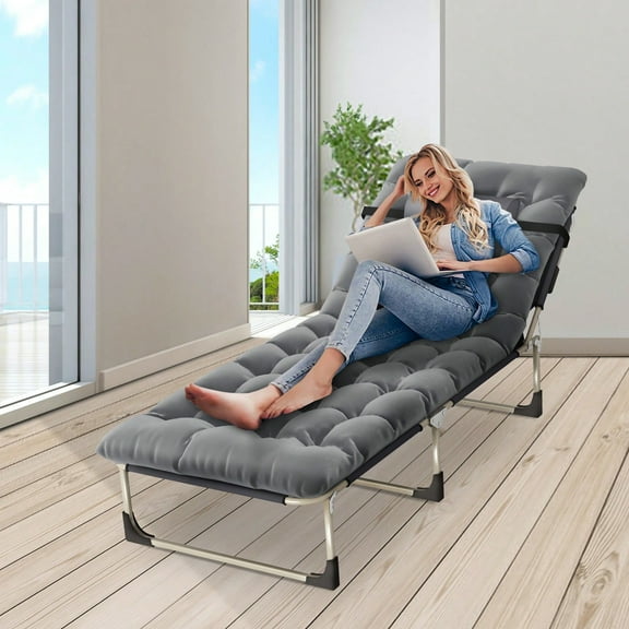 Folding Portable Chaise Lounge Lay Flat Reclining Chair, With Outdoor Mattress Cott For Garden,  Poolside, Beach, Camping, Home, Home Accessories, Bedroom, Lunch Break