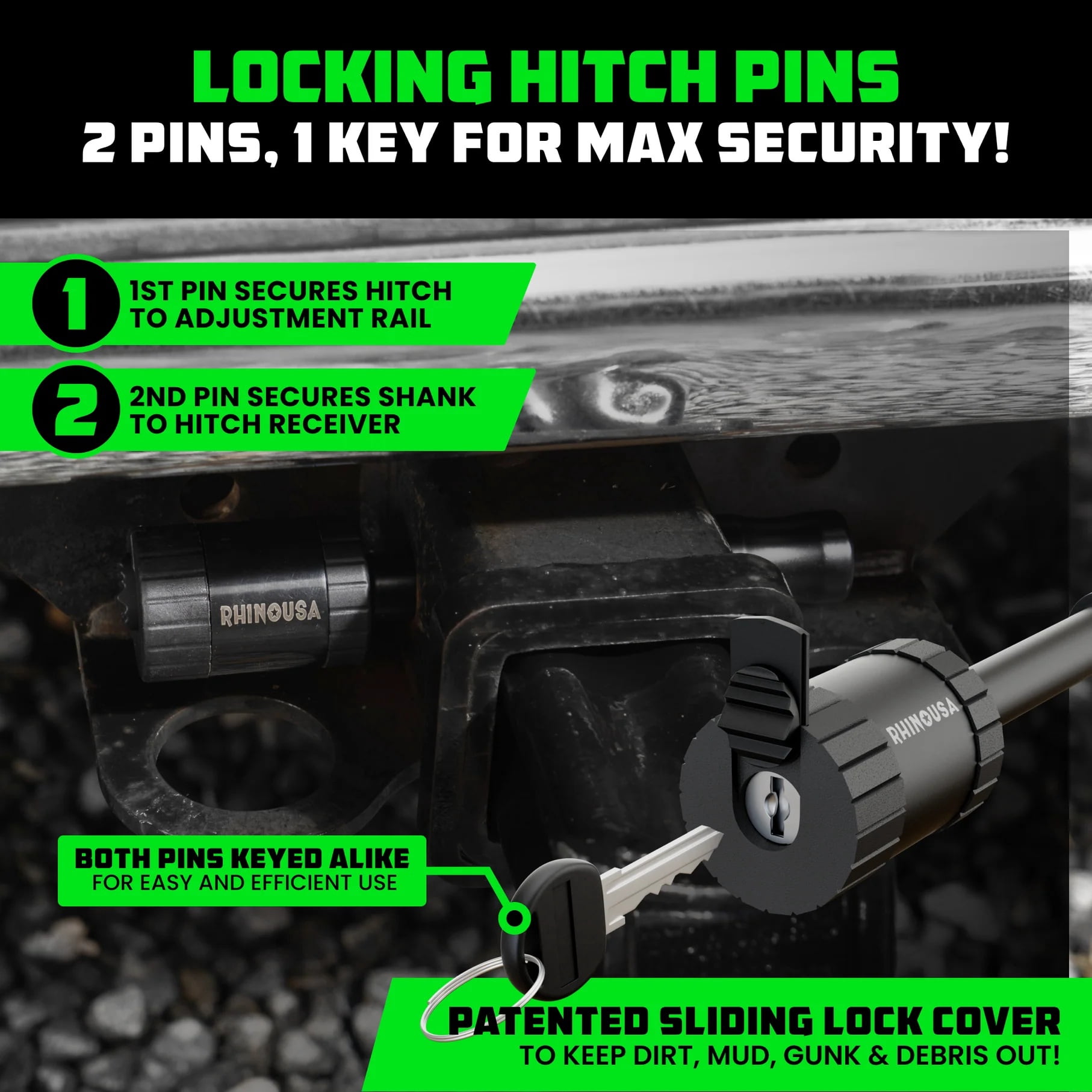 Rhino USA Heavy Duty 6" Adjustable Drop Hitch, Fits 2" Receiver, Dual Ball 2" & 2-5/16", Aluminum