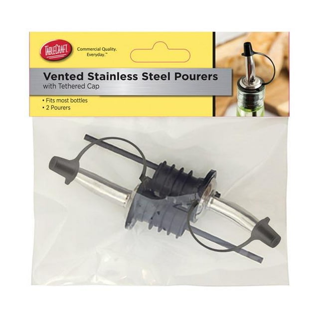 Tablecraft 6505572 Vented Bottle Pourer with Cap Stainless Steel & Plastic - Silver & Black