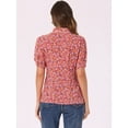 thumbnail image 3 of DARING DIVA Contrast Trim Puff Sleeve Peasant Shirt L Pink, 3 of 6