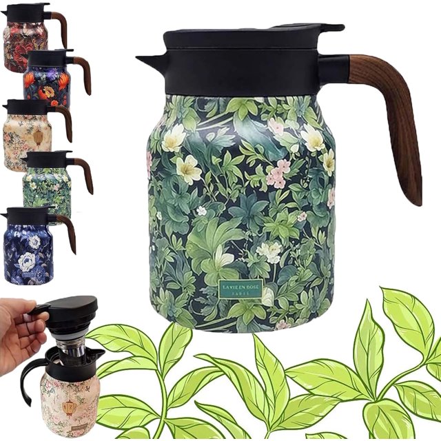 Kelansu Tea Pot,Kelansu Teapot,Doresty Teapot,Raidley Vintage Floral Pattern Tea,Doresty Tea With Infuser,Vintage Floral Pattern Tea-Built-In Infuser,Stainless Steel Thermal Carafe (D,1000ML)
