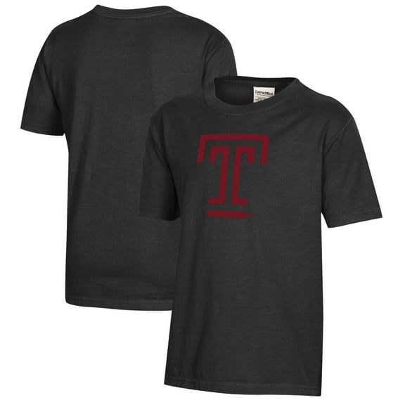 Youth  Black Temple Owls Logo Comfort Wash T-Shirt