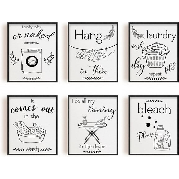 Home Decor Painting Canvas Wall Art Laundry Today or Naked Tomorrow Canvas Hanging Painting Canvas Art 7.9x9.8inch Canvas Printing Artwork Wall Decoration Painting 6pcs/Set Bedroom Black