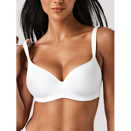 Deyllo Women s Full Coverage Push Up Seamless T-Shirt Bras Plus Size Padded Wired Support Bra White 38D