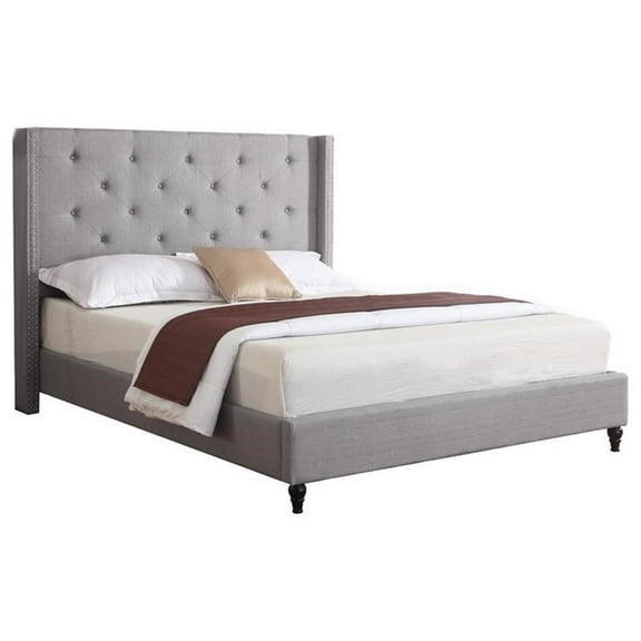 Pemberly Row Fabric Upholstered Wingback East King Platform Bed - Gray