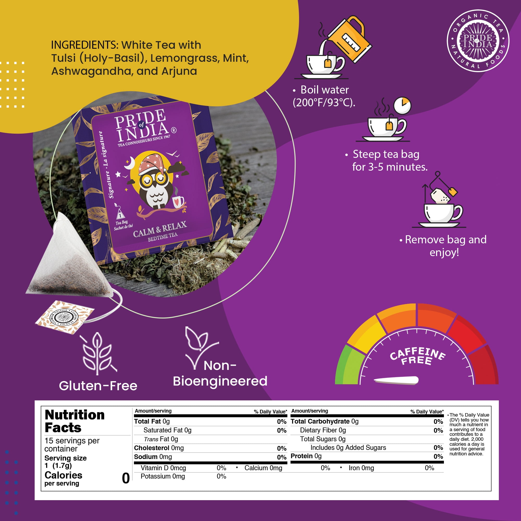 Pride of India Calm & Relax Bedtime Tea, Pack of 6