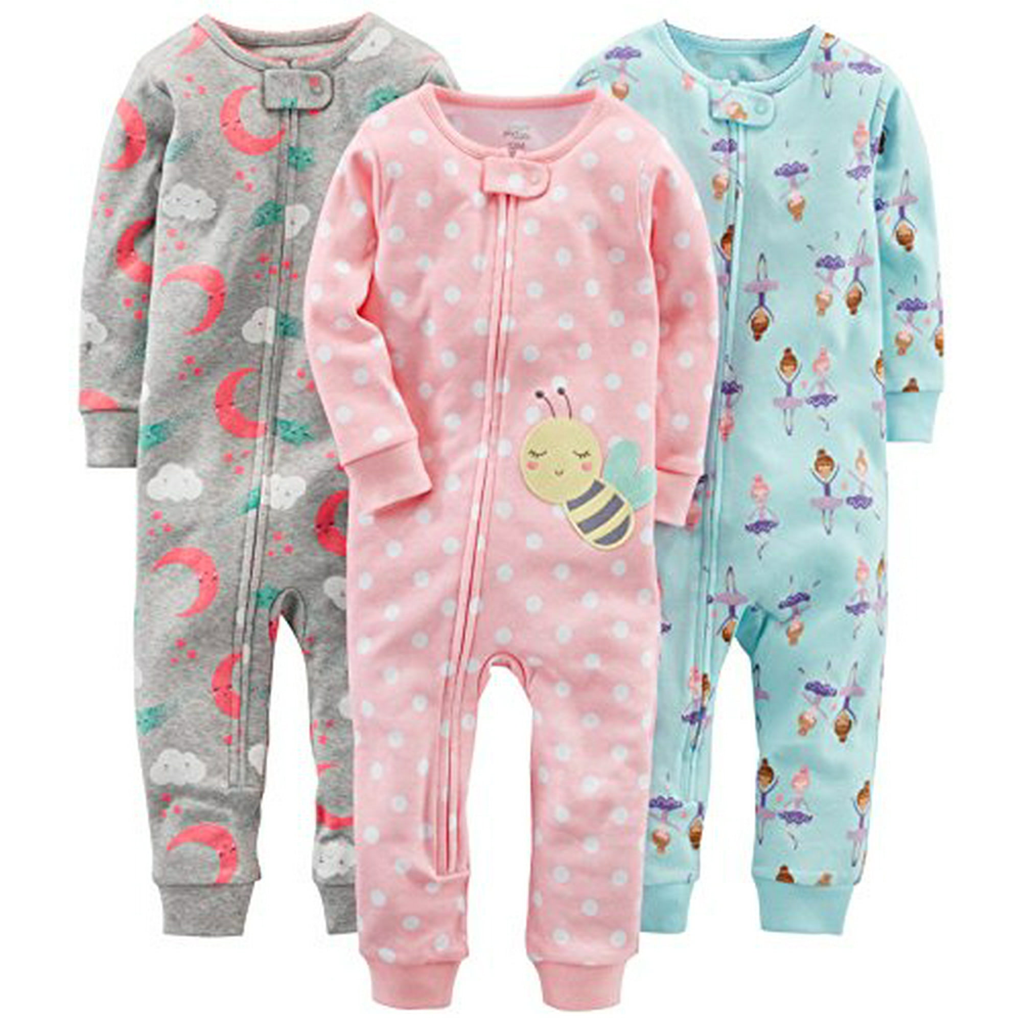 Pyjama en Coton Sans Pied pour Bebe Fille Pack de 3 Ballerine lune abeilles 18 Mois