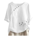 thumbnail image 2 of ClodeEU Women's Linen Blend Printed Short Sleeve Top ,Casual Loose Button Blouse White,Womens Plus XXL, 2 of 3