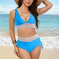 thumbnail image 2 of adviicd Bathing Suits Women High Waisted Bikini Sets Tummy Control Swimsuits Color Block Two Piece Drawstring Bathing Suit(Sky Blue,S), 2 of 6