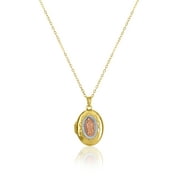 Brilliance Fine Jewelry 14K Gold Plated Sterling Silver Tri Color Guadalupe Locket Female Pendant Necklace 18"