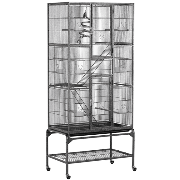 PetFurnishn 69'' Extra Large 3-Level Small Animal Cage - Spacious Habitat for Ferret, Chinchilla, Sugar Glider with Ramp, Platforms & Secure Lock