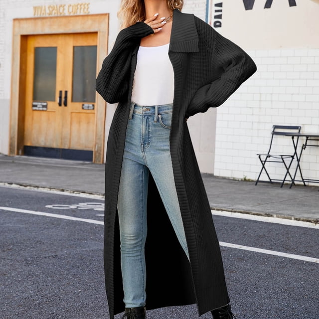 Qetyuw Cardigan Tricoté pour Femmes, Manches Longues, Ouvert, Grande Taille, Col à Revers, Décontracté