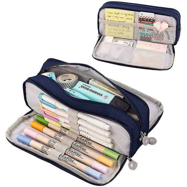 Estuche grande para lápices para niñas y niños, estuches de gran capacidad con 3 compartimentos, estuche para bolígrafos, organizador de papelería, neceser de maquillaje para niños, mujeres, hombres,
