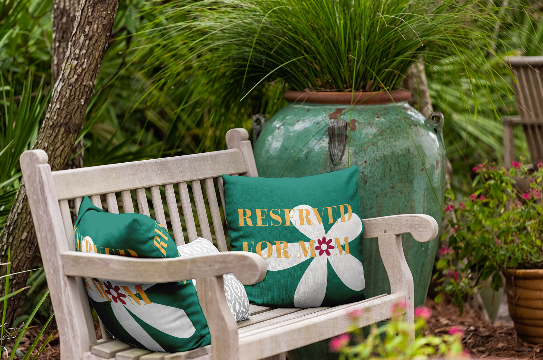 18" x 18" Simply Daisy Reserved for Mom with Flowers Indoor/Outdoor Pillow, Kelly Green Qty 1