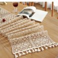 thumbnail image 1 of Camino de mesa de algodón y lino,Beige,Rectangular,Con pompón,Encaje de ganchillo,Mantel de malla elegante para decoración bohemia, boda, despedida de soltera, mesa de comedor,30x200 cm TUNC Sencillez, 1 of 5