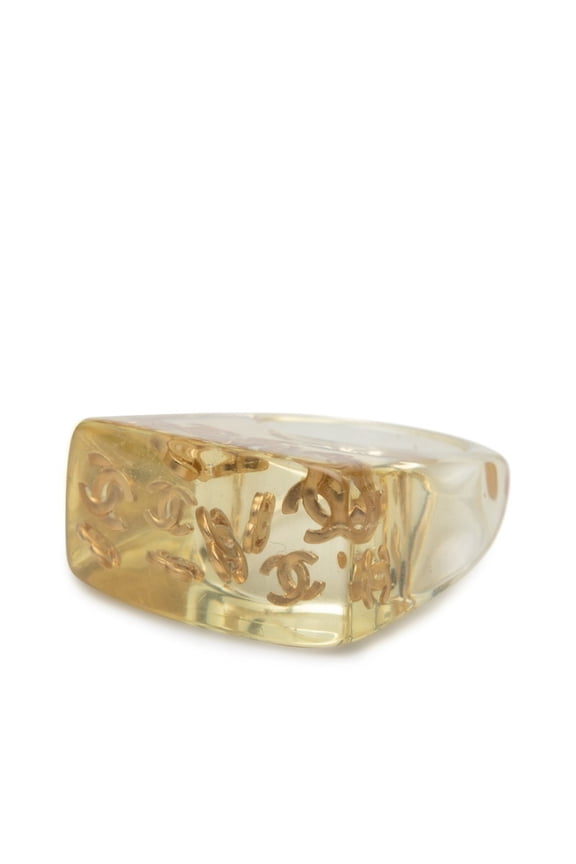 Pre-Owned Chanel Coco Mark Ring, 01P Clear Gold Plastic, Women's CHANEL