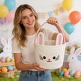 thumbnail image 4 of Beautynvta Easter Bunny Basket, Cute Bunny Woven Basket with Handle, Easter Gifts Basket Egg Hunt Baskets, Holiday Decorative Storage Basket, 4 of 6