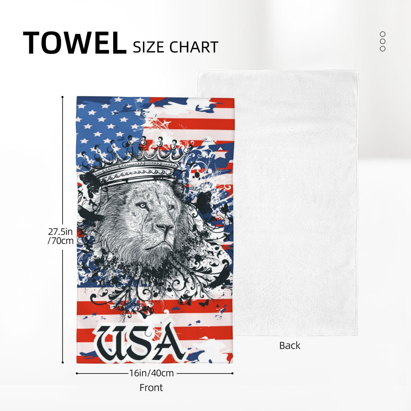 Lion USA Flag 27.5" x 16" Ultra Soft Hand Towel, Face Wash Cloth for Bathroom, Gym, Travel, Pool
