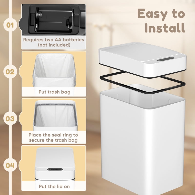 Homall 2 Pack 2.6 Gal Bathroom Trash Can with Lid, Slim Motion Sensor Waterproof Plastic Trash Bins, Touchless Smart Bin, Suitable for Multiple Settings, White