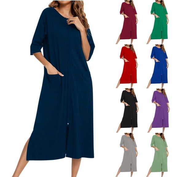 ATENAR Womens Nightgown,Womens Dresses,Soft,Comfort Fit,Solid,Navy,M(US:6)