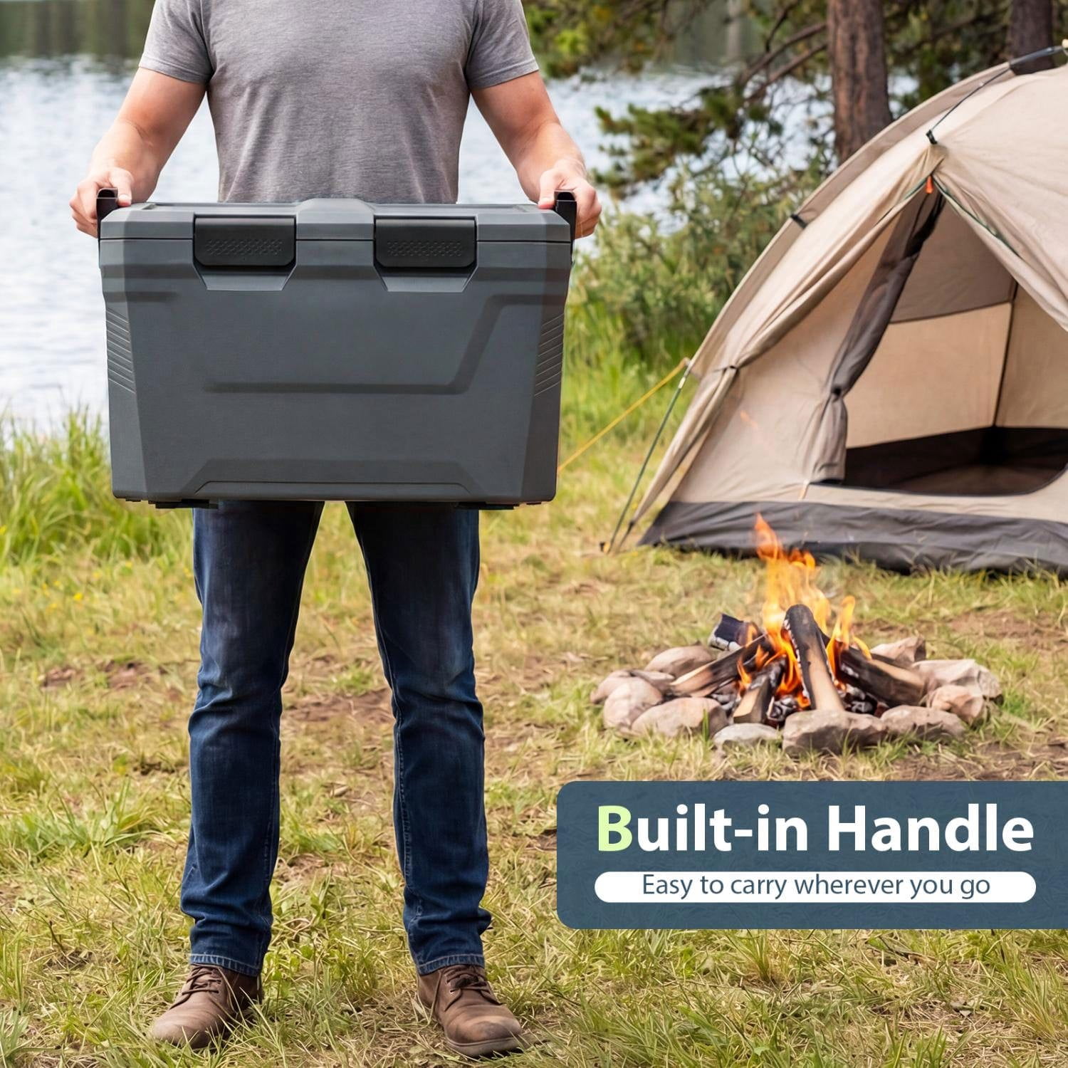 Resenkos Heavy Duty Insulated Hard Shell Portable Cooler with Cup Holders Bottle Opener and Drain Plug, Outdoor Ice Chest for Camping and Picnics, Gray