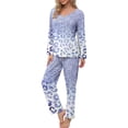thumbnail image 1 of Puntoco Traje De Manga Larga + Pantalones Con Cuello En V Estampado Informal A La Moda Para Mujer Azul Cielo S, 1 of 6