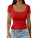thumbnail image 2 of Camiseta de manga corta con cuello en U ajustada para mujer: top informal de color liso, material suave y transpirable, tallas S/M/L/XL/XXL., 2 of 3