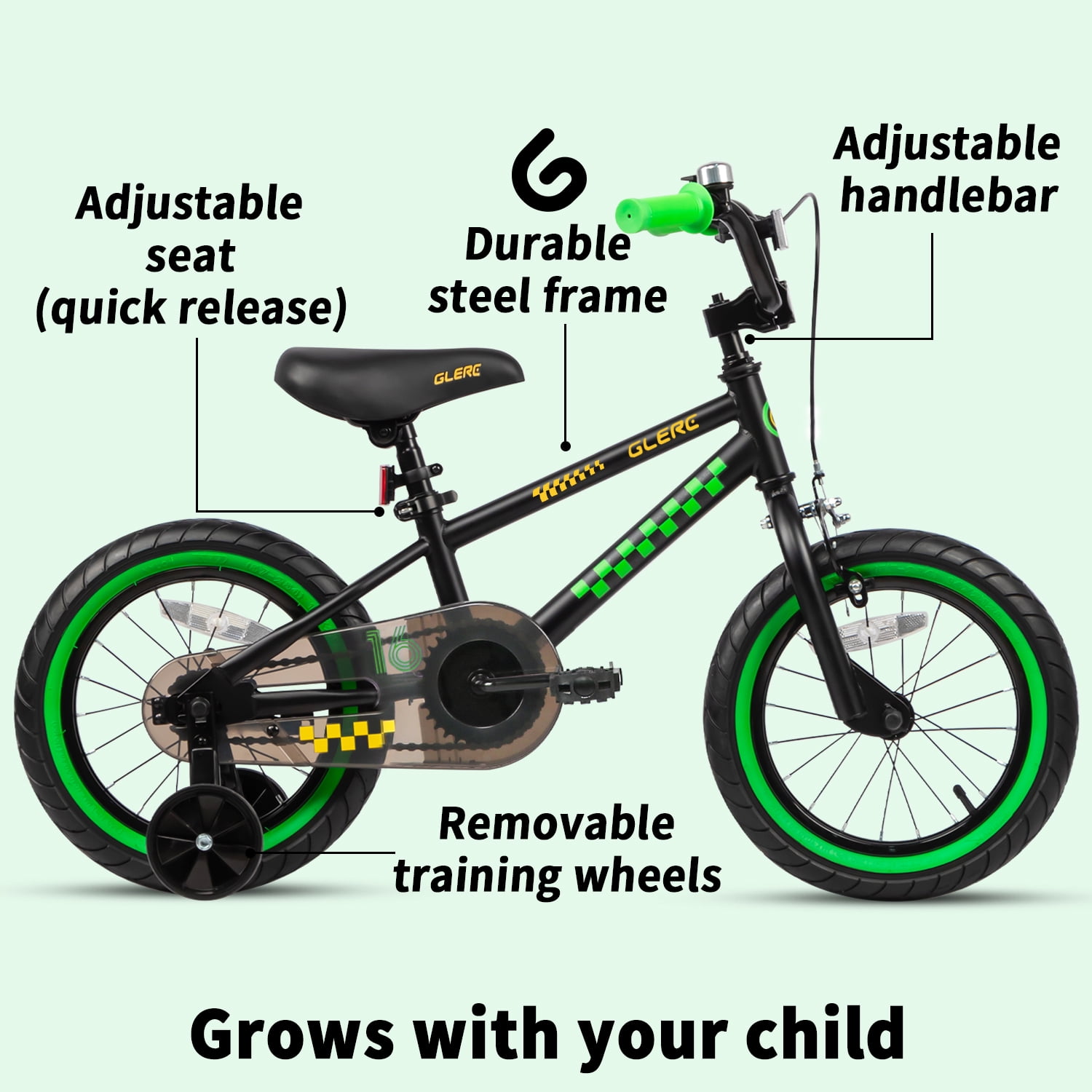 Glerc NuNu 16 Inch Kids Bike BMX Style for 4 5 6 7 8 Years