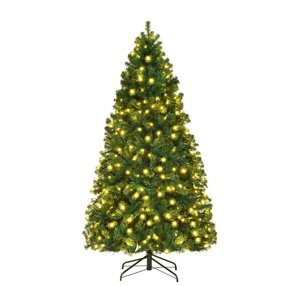Costway 7Ft Pre-Lit PVC Hinged Christmas Tree 300 LED Lights Green