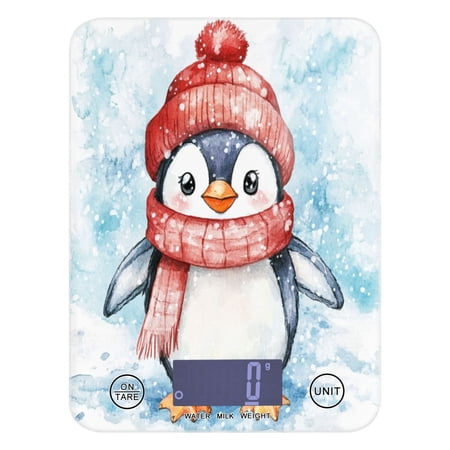 WOBOGO Red Scarf Penguin Pattern Kitchen Scale Digital Gram and Ounce Weighing for Cooking Baking Ketogenic Diet Meal Prep