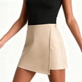 thumbnail image 4 of FRSASU Womens Fuax Leather Skirt Pleated Irregular High Waisted Side Zipper Bodycon Pencil Mini Divided skirts Beige, 4 of 8