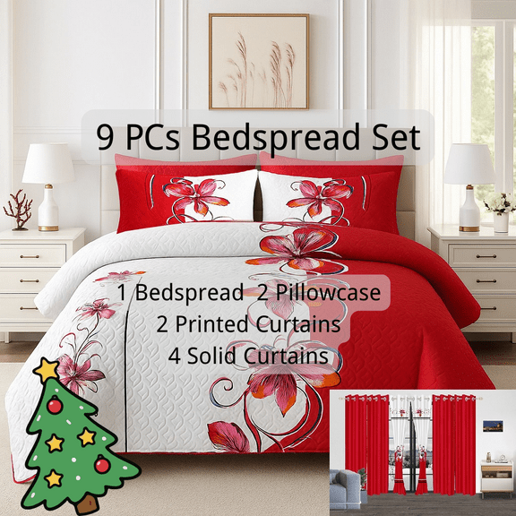 9 Piece Bed Sheet Set In a Bag with Curtains, Queen Comforter Set, Soft Deep Pocket Sheets,Microfiber Bedding