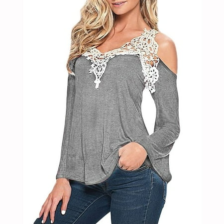 Lace Shoulder Button - ZANZEA Women Tops Lace Crochet Hollow Off Shoulder Loose