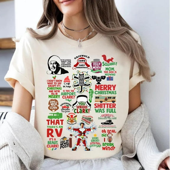 National Lampoon's Christmas Vacation (1989) Shirt: Funny Xmas Movie Tshirt, You Seious Clark Tee,Sand Color,Size 2XL