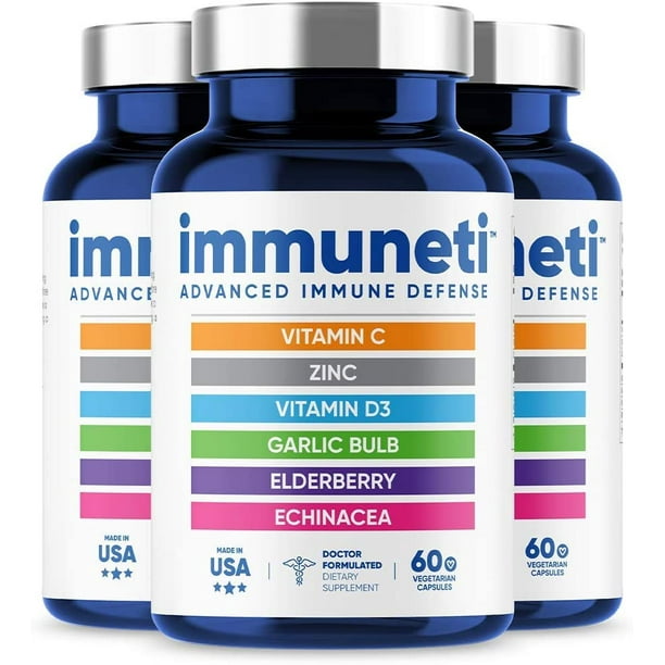 Immuneti Advanced Immune Defense 6 In 1 Powerful Blend Of Vitamin C Vitamin D3 Zinc Elderberries Garlic Bulb Echinacea 3 Pack Supports Overall Health Walmart Com