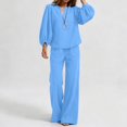 thumbnail image 4 of Enjoytime Travel Outfits for Women Casual Lounge Plus Size 2 Piece Sets V Neck Long Puff Sleeves Tops Straight Leg Pants Matching Set, 4 of 6
