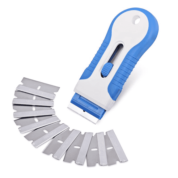 FACEGA Plastic Razor Blades,Ergonomic Handle Design Plastic Scraper Tool,Quick Blade Replacement Replaceable Blades,Blue
