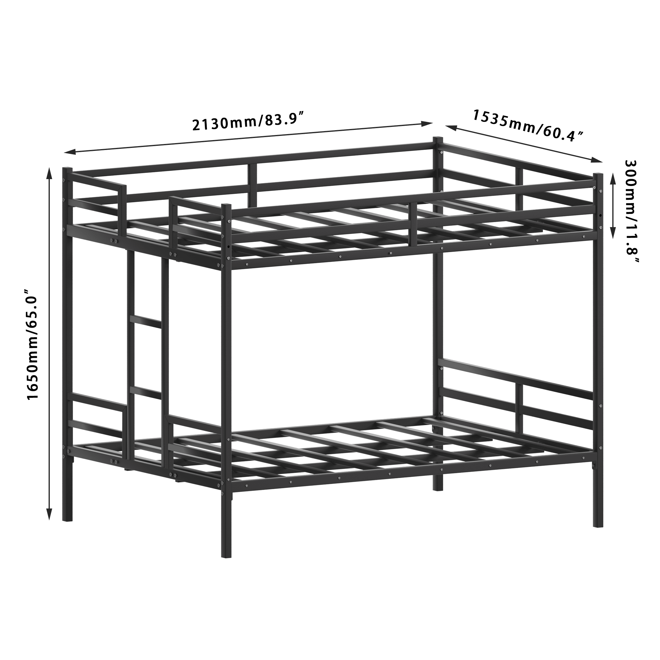 Queen Bunk Bed 83.9 Inch, Metal Bed Frame with Full-Length Guardrail and Ladder for Kids, Space-Saving Bunk Bed for Children's Bedroom, Black