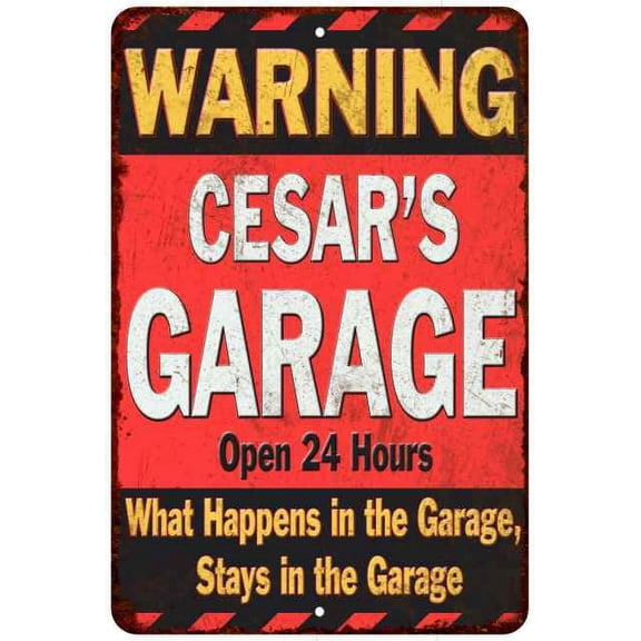 CESAR'S Garage Warning Man Cave Wall Decor 8 x 12 High Gloss Metal 208120030356