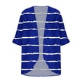 thumbnail image 5 of BiZtdJrK Womens Striped Print Cardigan 3/4 Length Sleeve Casual Summer Shrugs Soft Loungewear Open Front Cardigans Blue L, 5 of 6