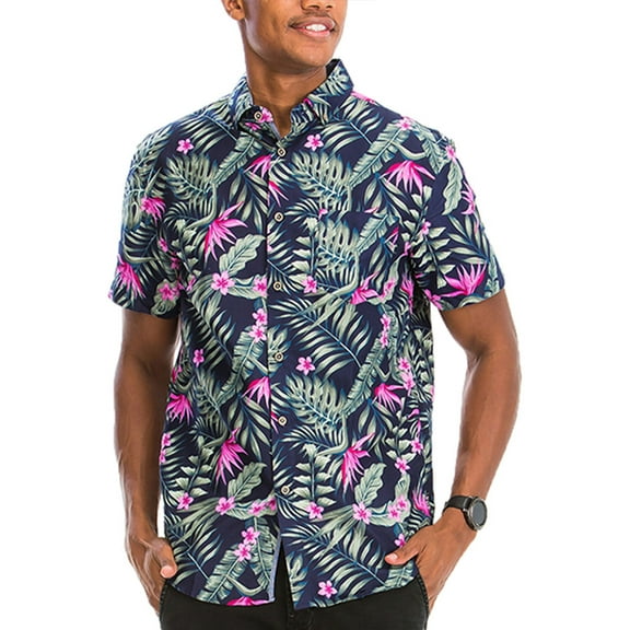 Men Hawaiian Shirt Vacation Short Sleeve Casual Button Down Shirts Summer Beach Shirt