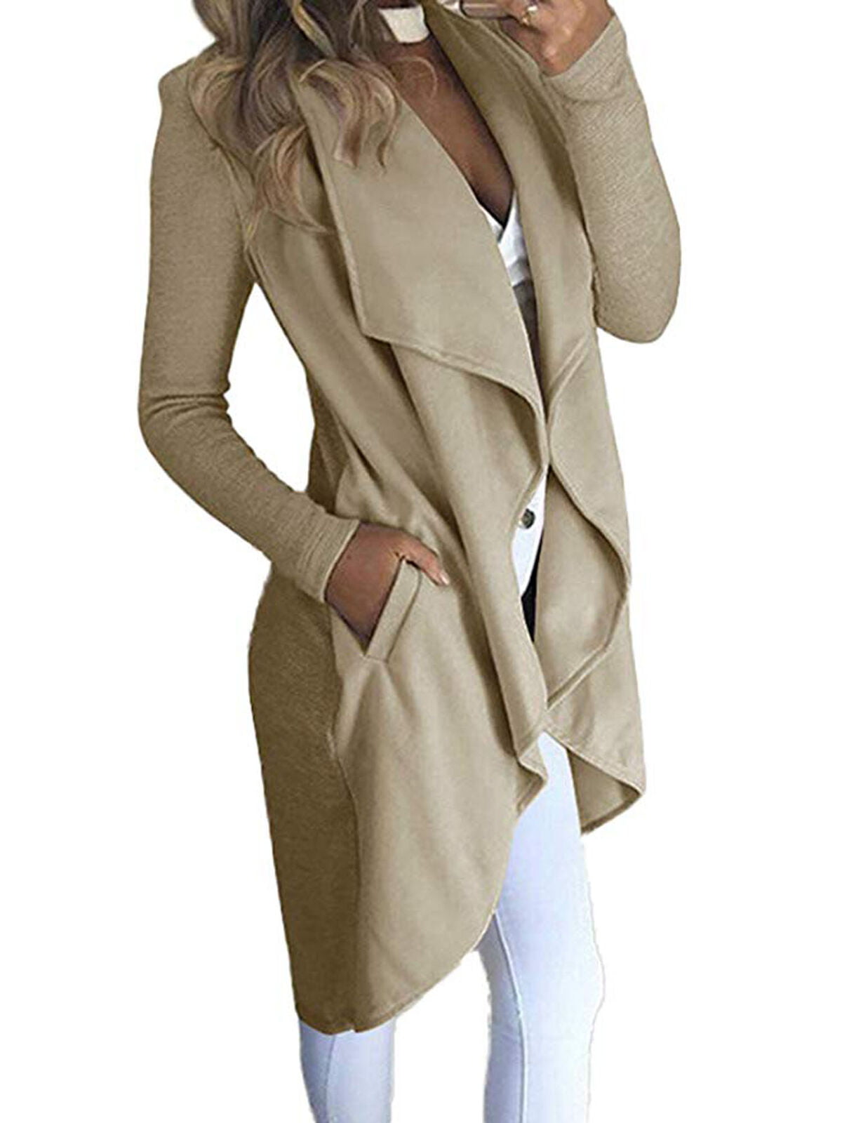 YKARITIANNA Womens Long Slim Fit Soft Elegant Coats Winter Lapel Wool Coat Button Trench Jacket Loose Plus Overcoat Outwear 