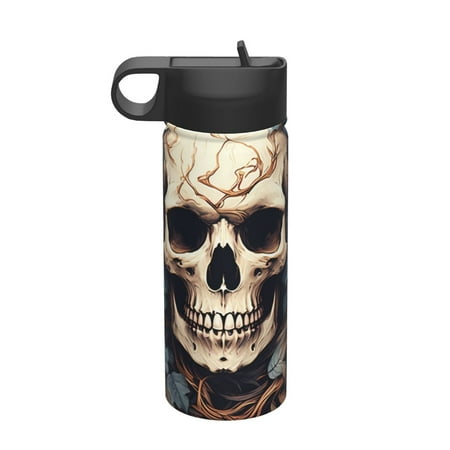 

Tideii Vintage Leaf Flower Skull for 18OZ Insulated Space Bottle Stainless Steel Water Cup with Straw Suitable for Outdoor Sports Unisex