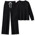 thumbnail image 3 of SUNBS Two Piece Sets Womens Lounge Sets Fall Wide Leg Pants with Pocket Matching Sets Crew Neck Top Casual Pajamas Sets Clothes, 3 of 8