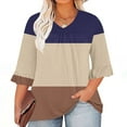 thumbnail image 2 of Womens Tops 3/4 Flare Sleeve V Neck Pleated Relaxed Fitting Tunic Fall Basic Tops Plus Size Casual Loose Striped Color Block Flowy Shirts Blouse Tops,Khaki 2,4XL, 2 of 5
