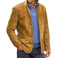 thumbnail image 1 of Men Lapel Jacket Casual Single Breasted Solid Color Comfortable Long Sleeve Coat for Cold Weather Brown M, 1 of 5
