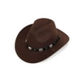 thumbnail image 2 of PULLIMORE Western Cowboy Hat for Men Women Felt Classic Roll Up Fedora Hat with Buckle Belt (Coffee), 2 of 11