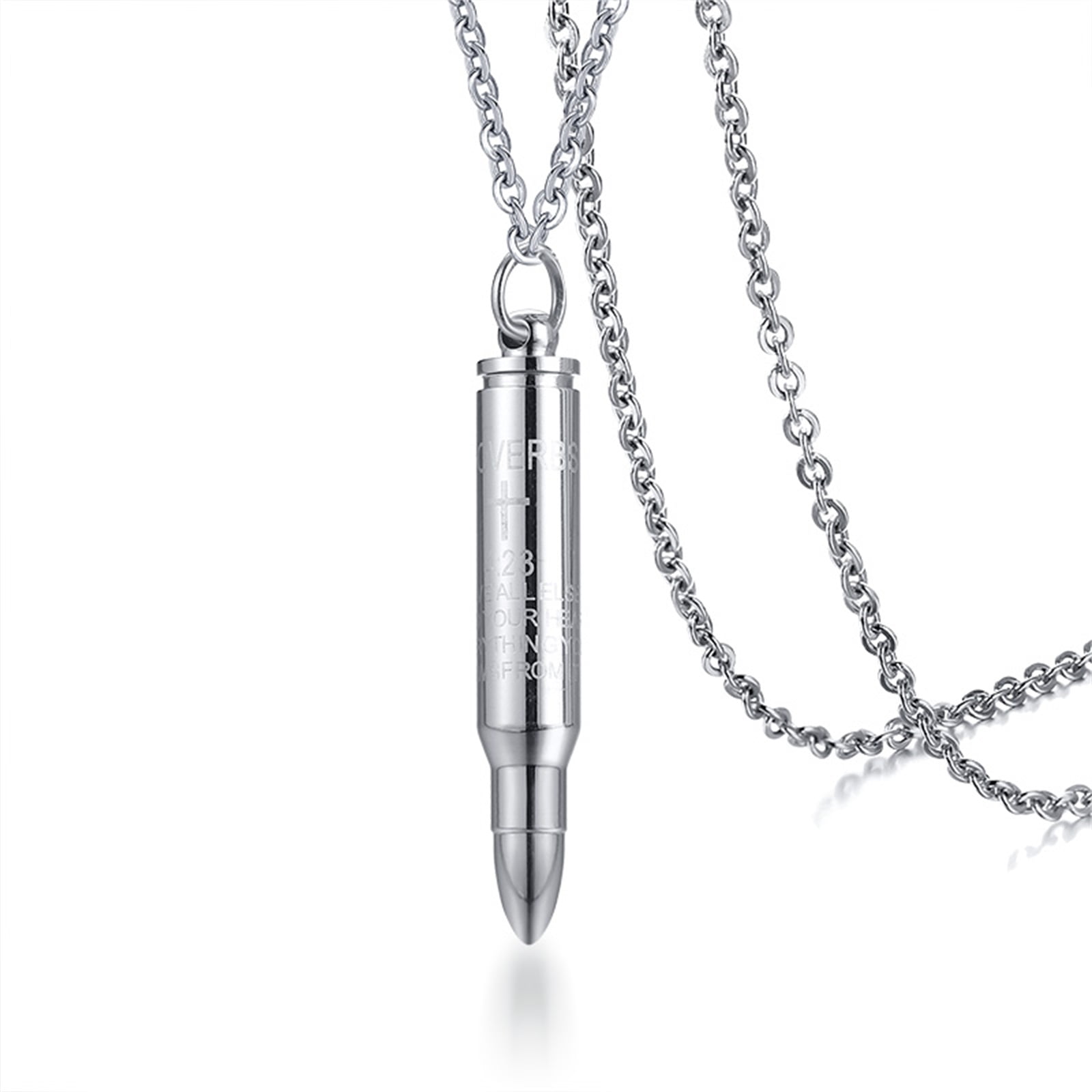 Vnox Ashes Necklace, Silver Cross Bullet Urn Necklace, Stainless Steel