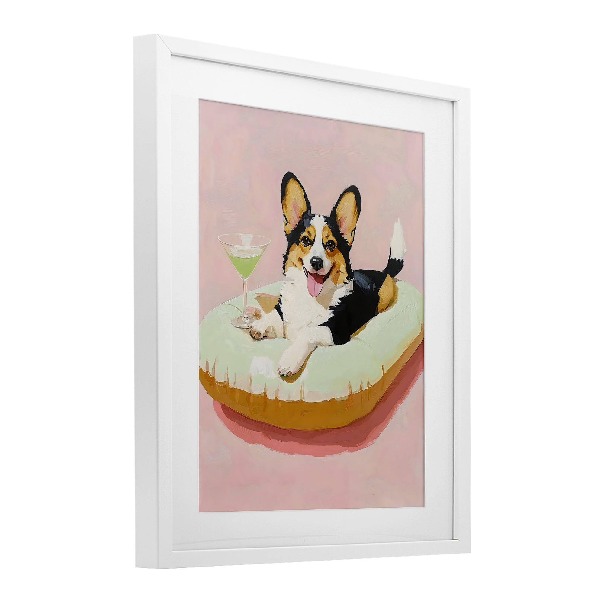Stupell Industries Pastel Corgi with Cocktail White Framed Print Under Glass, design by The Prints Vibe