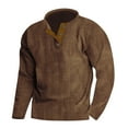 thumbnail image 2 of WREESH Men's Corduroy Pullover Henley Shirts Casual Solid Color Half Zip Sweatshirt Retro Style Long Sleeve Top for Men's Casual Outwear Khaki, 2 of 6